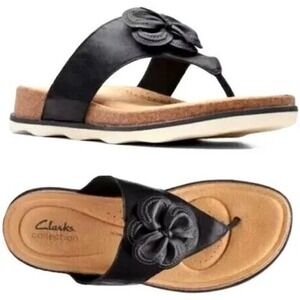 Clarks‎ Brynn Style Leather Flat Sandal Flower Floral Comfortable Women's Size 7